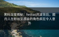 黑料深度揭秘：heiliao风波背后，圈内人在粉丝见面会的角色疯狂令人意外