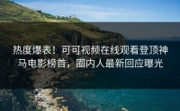 热度爆表！可可视频在线观看登顶神马电影榜首，圈内人最新回应曝光
